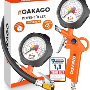 Pistol de umflat cu manometru Gakago, portocaliu/negru, 0-12 bar, 45 cm