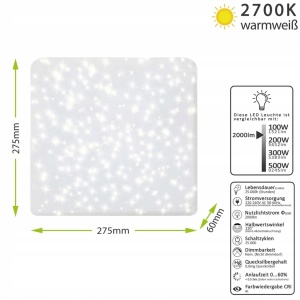 Plafoniera LED Starry Sky, 24W, 2000lm, 275x275x60mm, alb cald, efect sclipici - Verificat A · Re-Bloom - Img 3