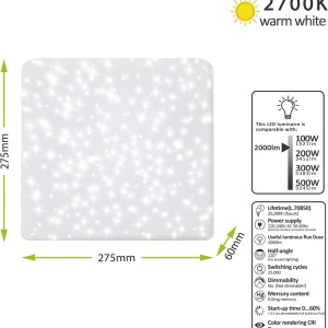 Plafoniera Lumare, LED, policarbonat, alb, 27,5 x 27,5 cm, 24W, 2700K