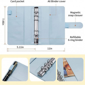 Planificator de buget cu plicuri si etichete Iycorish, PU/hartie/plastic, albastru deschis, 19 x 13 cm - Img 5