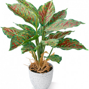 Planta artificiala YunYite, plastic, verde/rosu/maro, 32,5 x 8,5 cm