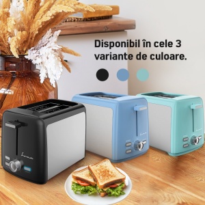 Prajitor de paine Fram FTP-8007SSBK, Putere 800W, 2 felii, 7 niveluri rumenire, Negru/Argintiu - Img 3