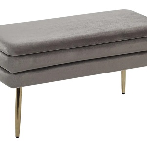 Produs Resigilat Banca tapitata Re-Bloom Durham cu spatiu de depozitare, 79x37x43 cm, catifea, picioare metal, 100 kg, gri/auriu - Verificat A