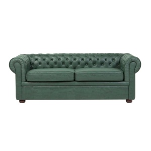 Produs Resigilat Canapea Chesterfield 3 locuri Re-Bloom, piele ecologica/eucalipt/stejar, 195x76x70 cm, arcuri sinuoase, spuma, 250 kg/persoana, verde - Verificat A - Img 1