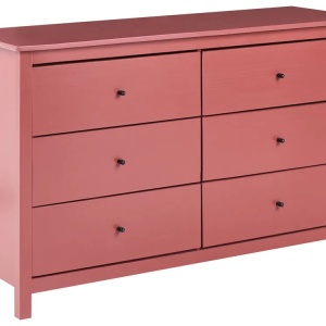 Produs Resigilat Comoda cu 6 sertare Re-Bloom Barcaldine, lemn de pin, 130x45x82 cm, 40 kg, visiniu - Verificat A