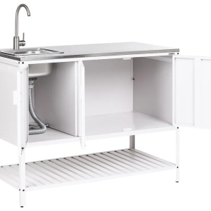 Produs Resigilat Dulap bucatarie exterior cu chiuveta Re-Bloom Maenza, otel/inox, 120x60x127 cm, bazin 38x32x18 cm, robinet+tevi incluse, 20 kg, alb/argintiu - Verificat A - Img 5