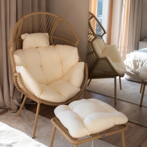 Produs Resigilat Fotoliu de gradina cu otoman Re-Bloom Murano, ratan PE/textil/otel, 89x93x130 cm, 160 kg, otoman 60x50x36 cm, bej/natur - Verificat A - Img 2