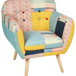 Produs Resigilat Fotoliu Re-Bloom Melby, textil patchwork/placaj cauciuc, 68x59x77 cm, arcuri elicoidale, spuma, 150 kg, multicolor - Verificat A