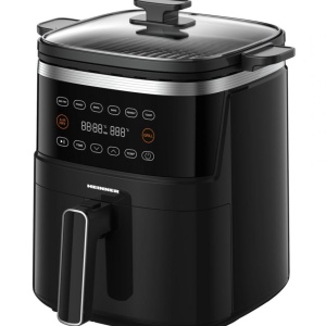 Produs Resigilat FRITEUZA CU AER CALD SI GRILL HEINNER VastCook HAFG-B5BK2600, 2600W, CAPACITATE COS: 5L, DISPLAY DIGITAL, TEMPERATURA: 80-200°C, TIMER: 60MIN, 6 PROGRAME PRESETATE, COS SI TAVA GRILL DETASABILE, AUTO-OPRIRE, NEGRU