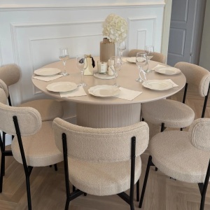 Produs Resigilat Masa de sufragerie rotunda Re-Bloom Newell, MDF, diametru 120 cm, inaltime 75 cm, 4 persoane, bej deschis - Verificat A - Img 3
