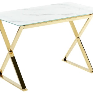 Produs Resigilat Masa Re-Bloom Attica, metal/sticla securizata, 120x70x75 cm, 4 persoane, alb/auriu - Verificat A
