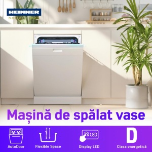 Produs Resigilat Masina de spalat vase incorporabila Heinner HDW-BIM45710AD+++, 10 seturi, clasa energetica D, display LED, deschidere automata a usii la finalizarea programului, 7 programe de spalare, program Auto Smart: 55°C - 65°C - Img 2