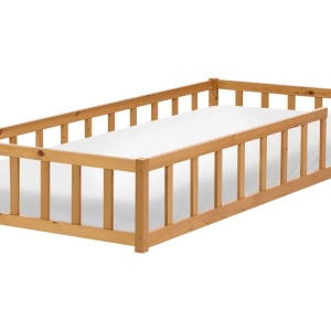 Produs Resigilat Pat copii Re-Bloom Meymac, lemn de pin, 90x200 cm, somiera 15 lamele, inaltime 36 cm, natur - Verificat A