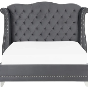Produs Resigilat Pat matrimonial Re-Bloom Ayette, 160x200 cm, catifea/eucalipt/fier/pin/placaj, somiera 30 lamele arc, tablie 205x154 cm, 220 kg, gri - Verificat A - Img 3