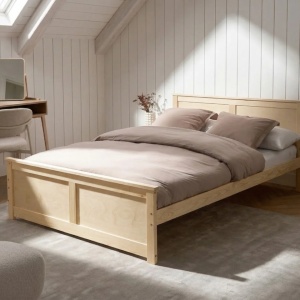 Produs Resigilat Pat Re-Bloom Dauphin, 140x200 cm, lemn de pin/MDF, somiera 2x16 lamele, tablie 82x149 cm, 240 kg, natur - Verificat A - Img 2