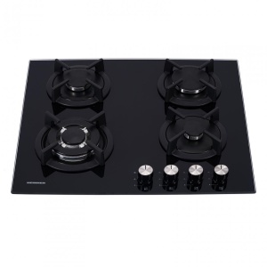 Produs Resigilat Plita incorporabila Heinner HBH-S584WI-GBK, Gaz, 4 arzatoare, Wok, Gratar fonta, Control frontal, Arindere electrica, Dispozitiv de siguranta, Duze GPL incluse, Dimenziuni (LxA): 59x52 cm, Culoare: Sticla Neagra