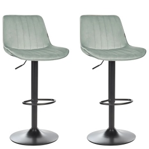 Produs Resigilat Set 2 scaune de bar Re-Bloom Dubrovnik, catifea/otel, 51x54x88-109 cm, pivotante 360°, inaltime reglabila, 120 kg, verde menta/negru - Verificat B
