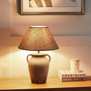 Produs Resigilat Veioza Re-Bloom Agefet, ceramica/textil, 35x35x49 cm, E27 max 45W, 230V, cablu 130 cm, bec neinclus, gri/bej - Verificat A - Img 2