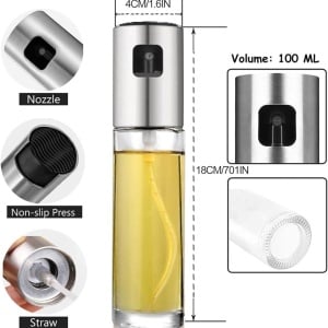 Pulverizator de ulei Bavooty, sticla/otel inoxidabil, transparent/argintiu, 18 cm, 100 ml