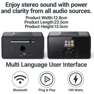 Radio internet global Bluetooth DAB+, 2.1, cu subwoofer integrat, 100 W, Radio FM, Spotify Connect, telecomanda, negru, Resigilat, Grad A - Img 3