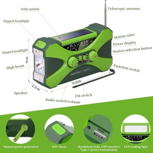 Radio portabil raincarcabil Minshuxi, LED, plastic, verde, 16,6 x 4,2 x 9 cm, 10000 mAh