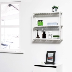 Raft de depozitare Songmics, 2 nivele, lemn, alb, 60 x 15 x 54 cm, Resigilat, Grad A - Img 2