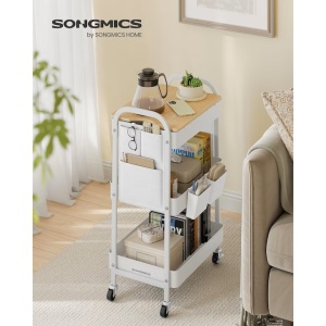 Raft de depozitare SONGMICS mobil tip carucior rulant, pentru baie sau bucatarie, cadru otel cu blat MDF, 31x44x74 cm, alb, Resigilat, Grad A - Img 2