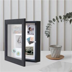 Rama foto cu caseta pentru suveniruri Muzilife, lemn/sticla, negru, 25 x 25 cm