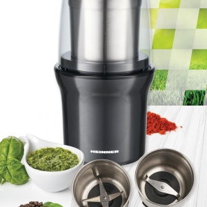 Rasnita electrica Heinner HCG-200DGIX2, rasnire umeda si uscata, 200W, 2 recipiente, carcasa inox, Gri - Img 5