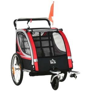 Remorca bicicleta pentru copii Re-Bloom, 2 in 1, otel/tesatura oxford, rosu/gri/negru, 142 x 75 x 101 cm, Resigilat, Grad A