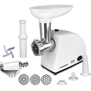 RESIGILAT – MASINA DE TOCAT HEINNER MG-W1200R, Putere 1360W, 1.5kg/min, Accesoriu rosii, Accesoriu carnati, Cutit inox, 3 site taiere, Alb