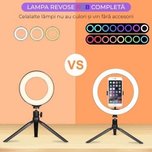 Ring Light Lampa Circulara REVOSE™, Diametru 26cm/10inch LED, Lumina Naturala/Rece/Calda, 15 culori RGB, Trepied Inclus, Telecomanda Bluetooth - Img 5