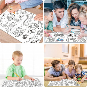 Rola de desen pentru copii JOKILY, hartie, model dinozauri, alb/negru, 89 x 29,5 cm - Img 2