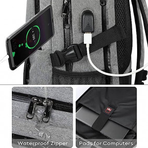 Rucsac pentru laptop cu port USB Kookoomia, gri/negru, poliester/PU, 44 x 35 x 16 cm - Img 3