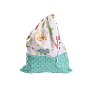 Saculet gradinita model dinozauri si plus minky turquoise