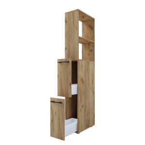 Sadilo dulap inalt baie 25x183x50 cm, 2 sertare, 2 rafturi fixe, PAL decor stejar - Verificat A · Re-Bloom - Img 1
