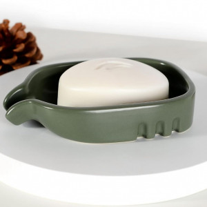 Sapuniera BosilunLife, ceramica, verde inchis, 13 x 2,6 x 9 cm