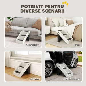 Scara pentru caini si pisici Re-Bloom, PP/EVA, 53x30.5x36.5 cm, pliabila 63x30.5x11.3 cm, 3 trepte antiderapante, 10 kg, crem/negru - Verificat A · Re-Bloom - Img 4