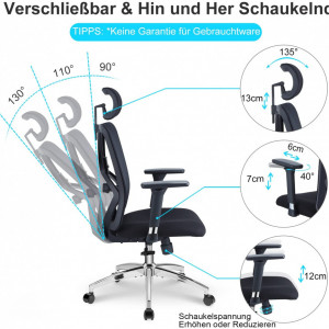 Scaun de birou ergonomic Ticova, textil, negru, 49 x 49 x 106/132 cm - Img 7