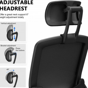 Scaun ergonomic de birou SNOVIAY, otel aliat/plastic/plasa, negru, 65 x71 x 121 cm - Img 4