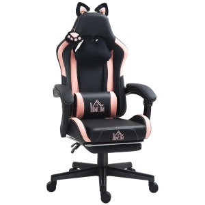Scaun ergonomic de Gaming, piele ecologica/metal/plastic, negru/roz, 65 x 62 x 116-124 cm