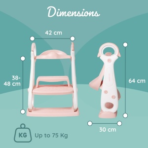 Scaun toaleta pentru copii Beartop, cu trepte, polipropilena, alb/roz, 42 x 30 x 38-48 cm