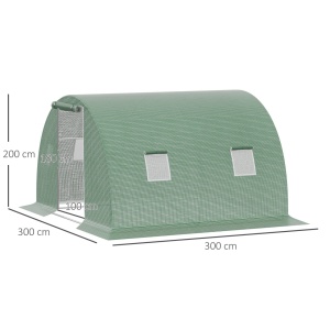 Sera tunel de gradina Re-Bloom, otel galvanizat/PE, 300x300x200 cm, usa 100x180 cm cu incuietoare, 4 ferestre 38x38 cm, anti-vant nivel 3, verde - Verificat A · Re-Bloom - Img 2