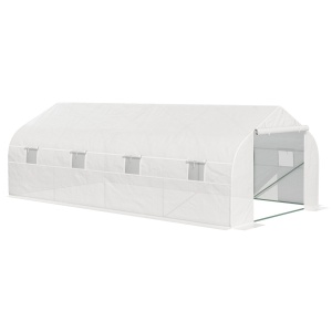 Sera tunel pentru gradina 6x3x2m, otel galvanizat Ø18mm/PE 140g/m², 8 ferestre 45x38cm, usa rulanta, alb - Verificat A · Re-Bloom