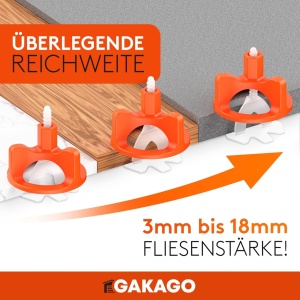 Set 100 tije pentru nivelarea placilor de faianta/gresie Gakago, plastic, alb/portocaliu, 3 mm