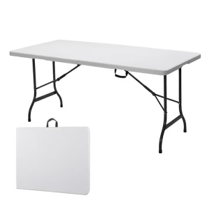Set 15 mese pliante Kiwari Event 180x75 cm, HDPE/cadru metalic ranforsat, sistem pliere rapida, gradina/terasa/evenimente, alb