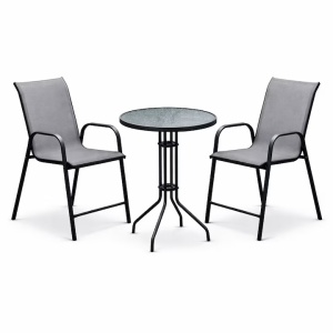 Set 16 x set mobilier gradina Kiwari Bistro 2 locuri, masa rotunda diametru 76x100 cm + 2 scaune 55x68x113 cm, suprapozabile, 110 kg, gri