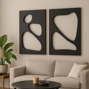 Set 2 decoratiuni de perete Re-Bloom, MDF, negru, 50 x 70 cm - Img 2