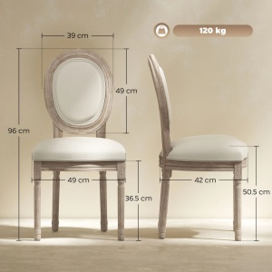 Set 2 scaune vintage capitonate Re-Bloom, textil poliester efect in/spuma cauciuc/lemn cauciuc, 49x56x96 cm, sezut 49x42x54 cm, 120 kg, alb crem/lemn natural - Verificat A · Re-Bloom - Img 2