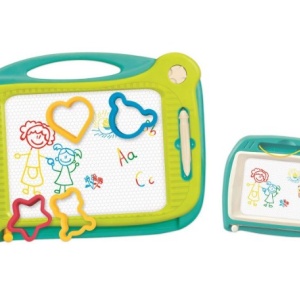 Set 2 tablite pentru desenat cu creion special magnetic, suprafata desen multicolora, 4 forme magnetice si 2 sabloane